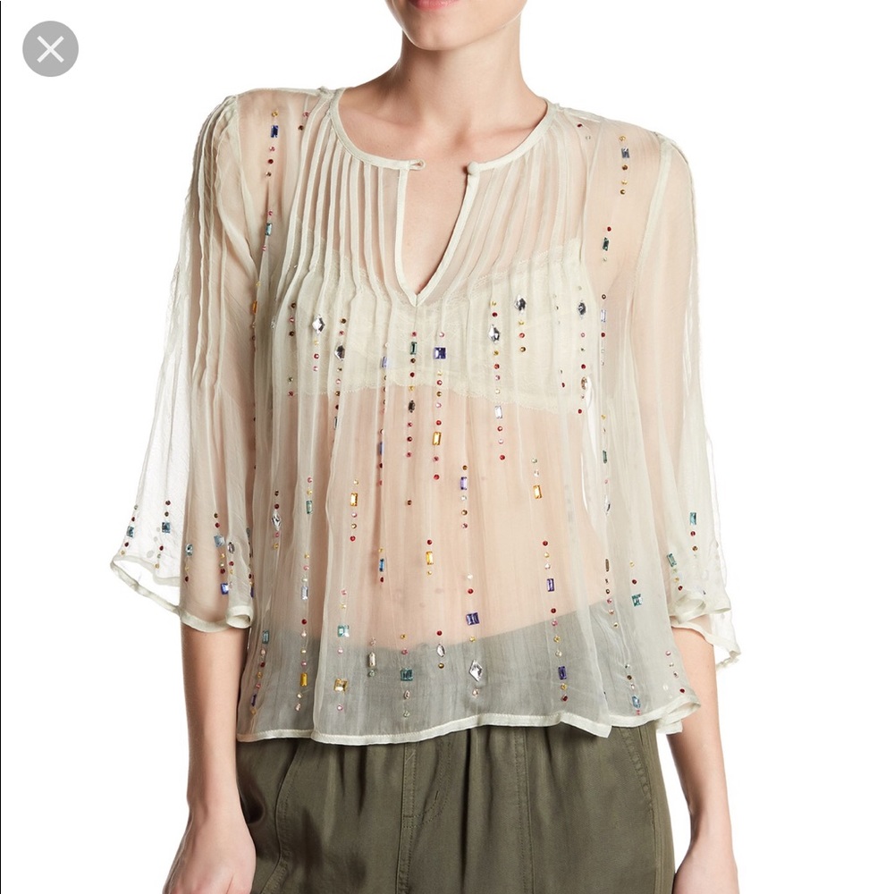 NWT Free People Jewel Box Pleated Sheer Blouse